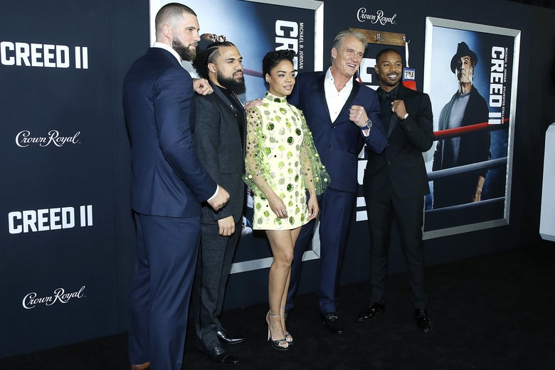 Florian Munteanu, Steven Caple Jr,. Tessa Thompson, Dolph Lundgren, and Michael B.Jordan attend 'Creed II' New York Premiere.
